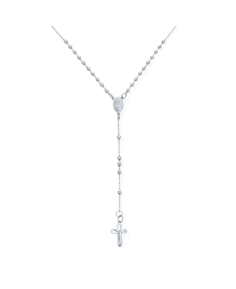 Bling Jewelry Catholic Prayer Round Ball Beads Jesus Crucifix Virgin Mary Rosary Y Necklace Sterling Silver