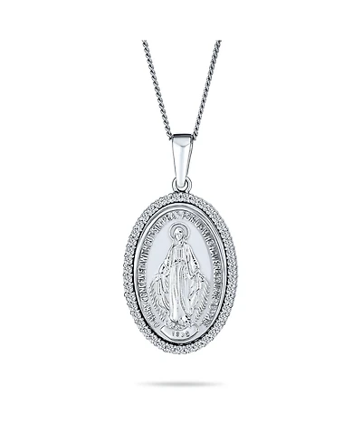 Traditional Christian Oval Religious Medal Our Lady Of Guadalupe Catholic Virgin Mary Pendant Necklace Cz Halo Necklace For Women .925 Sterling Silver