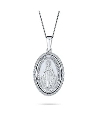 Traditional Christian Oval Religious Medal Our Lady Of Guadalupe Catholic Virgin Mary Pendant Necklace Cz Halo Necklace For Women .925 Sterling Silver