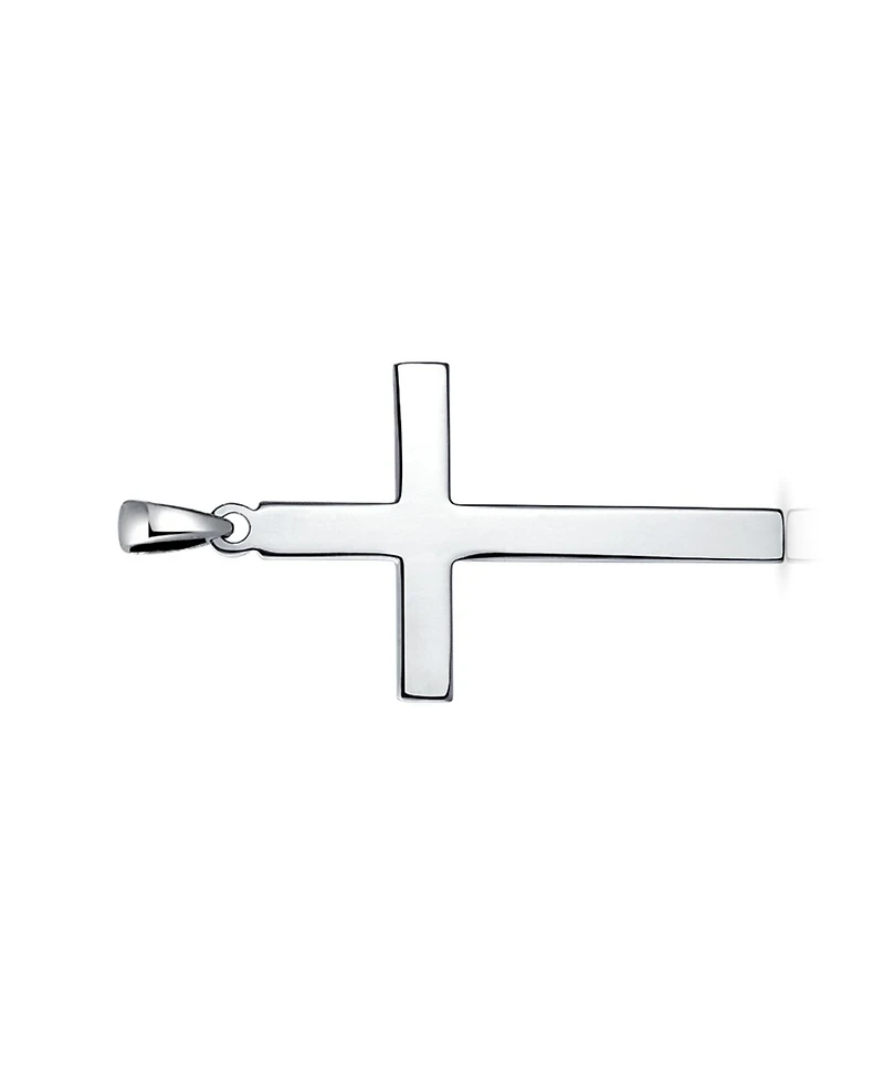 Bling Jewelry Large Plain Simple Basic Religious Cross Pendant Necklace Solid Sterling Silver