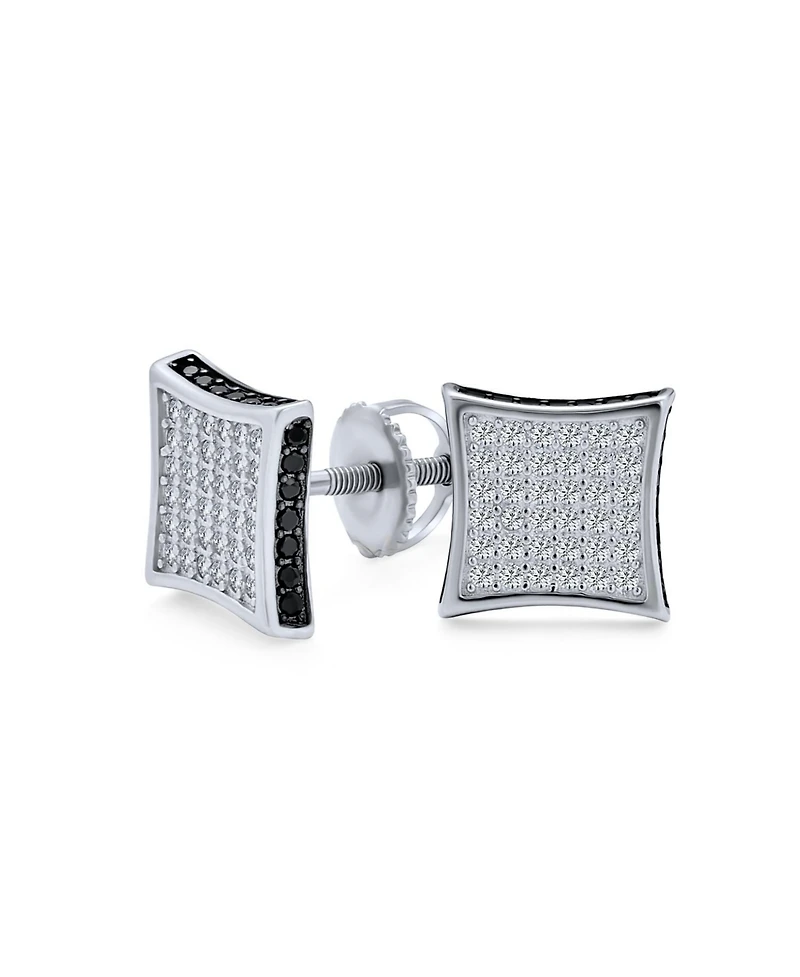 Bling Jewelry Black Square Kite Shaped Cz Micro Pave Cubic Zirconia Stud Earrings .925 Silver Screw back 7-12MM