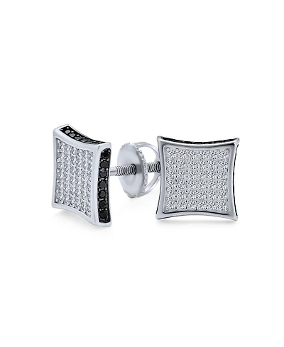 Bling Jewelry Black Square Kite Shaped Cz Micro Pave Cubic Zirconia Stud Earrings .925 Silver Screw back 7-12MM