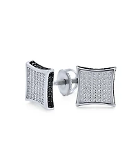 Bling Jewelry Black Square Kite Shaped Cz Micro Pave Cubic Zirconia Stud Earrings .925 Silver Screw back 7-12MM