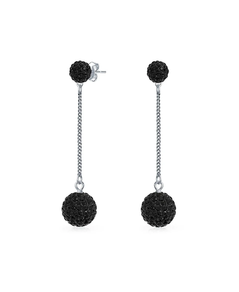 Bling Jewelry Black Red White Crystal Pave Disco Ball Dangle Earrings Sterling Silver