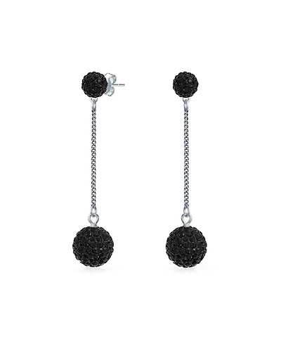 Bling Jewelry Black Red White Crystal Pave Disco Ball Dangle Earrings Sterling Silver