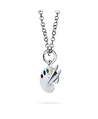 Bling Jewelry Painter Drawing Multi Color Enamel Future Artist Palette Art Paint Brush Pendant Necklace For Women Art Teacher Women Sterling Silver