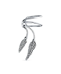 Bling Jewelry Double Leaf Feather Cartilage Ear Cuffs Clip Wrap Wire Earrings Helix Non Pierced Ear Oxidized Sterling Silver