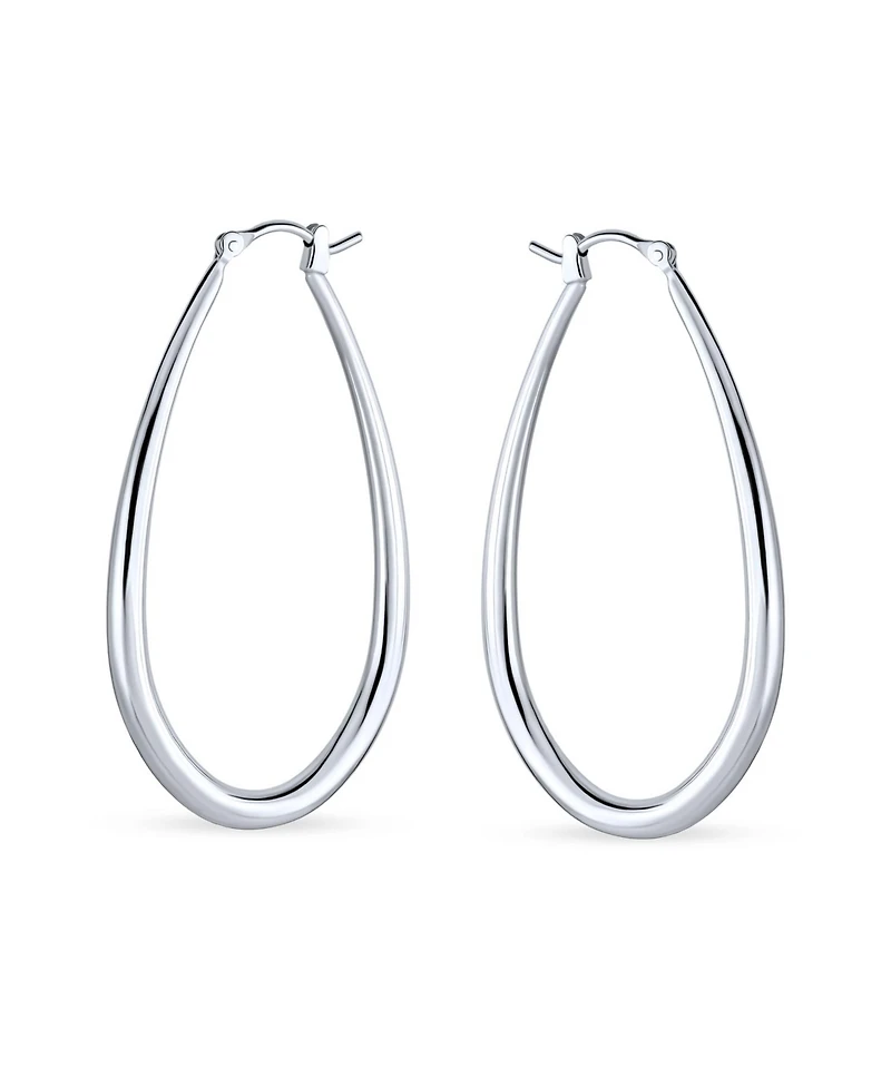 Bling Jewelry Large Oval Finish Tube Hoop Earrings Sterling Silver Hinged Notched Post 2 Inch