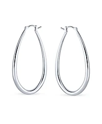 Bling Jewelry Large Oval Finish Tube Hoop Earrings Sterling Silver Hinged Notched Post 2 Inch