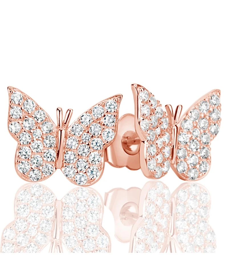 Suzy Levian Sterling Silver Cubic Zirconia Pave Posh Butterfly Stud Earrings