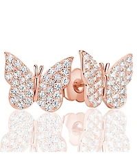Suzy Levian Sterling Silver Cubic Zirconia Pave Posh Butterfly Stud Earrings