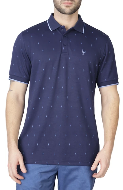 Tailorbyrd Men's Byrd Print Modal Polo with Rib Cuff and Collar