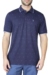 Tailorbyrd Men's Byrd Print Modal Polo with Rib Cuff and Collar