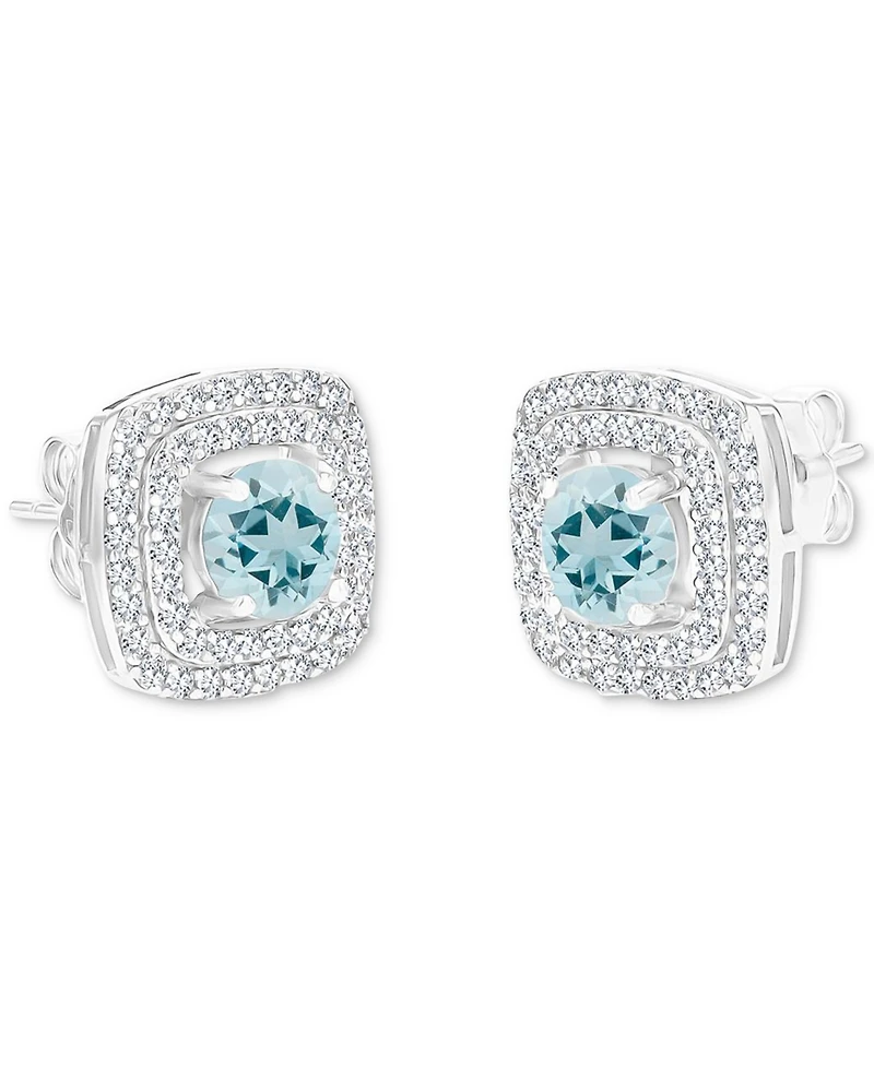 Gemstone & Lab-Grown White Sapphire (5/8 ct. t.w.) Square Halo Birthstone Stud Earrings Sterling Silver