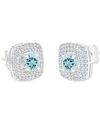 Gemstone & Lab-Grown White Sapphire (5/8 ct. t.w.) Square Halo Birthstone Stud Earrings Sterling Silver