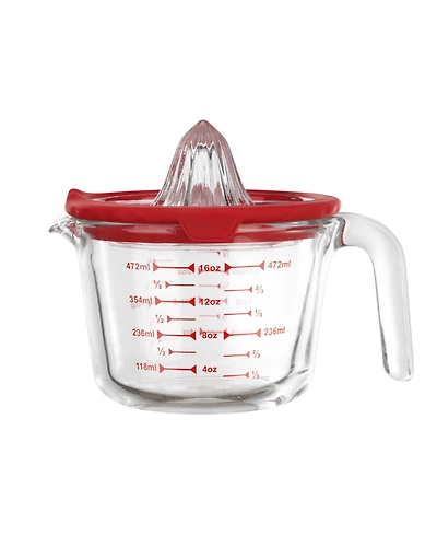 Genicook Glass Measuring Cup with Glass Citrus Juicer Lid