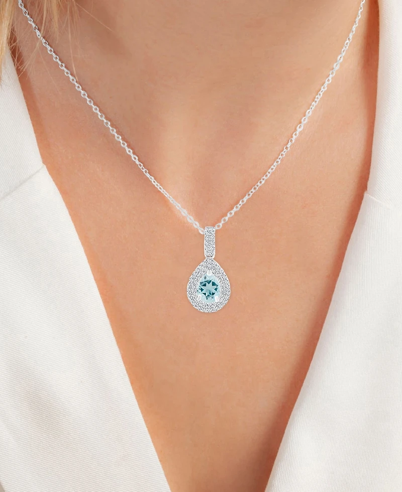 2-Pc. Set Aquamarine (2-1/4 ct. t.w.) & Lab-Grown White Sapphire (1 ct. t.w.) Teardrop Halo Pendant Necklace & Matching Stud Earrings in Sterling Silv