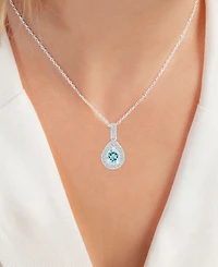 2-Pc. Set Aquamarine (2-1/4 ct. t.w.) & Lab-Grown White Sapphire (1 ct. t.w.) Teardrop Halo Pendant Necklace & Matching Stud Earrings in Sterling Silv