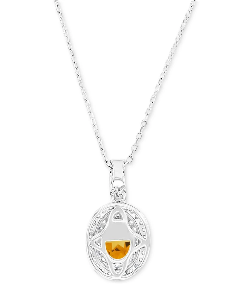 Amethyst (1-1/20 ct. t.w.) & Lab-Grown White Sapphire (1/2 Oval Halo Birthstone Pendant Necklace Sterling Silver, 16" + 2" extender (Also