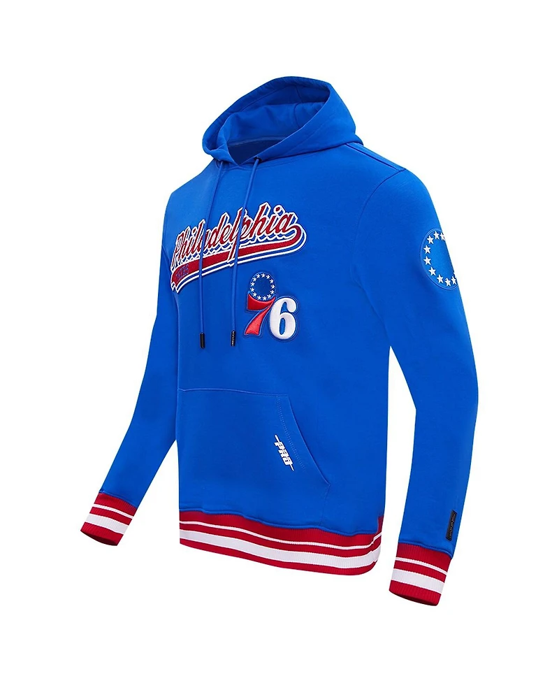 Men's Pro Standard Royal Philadelphia 76ers Script Tail Pullover Hoodie