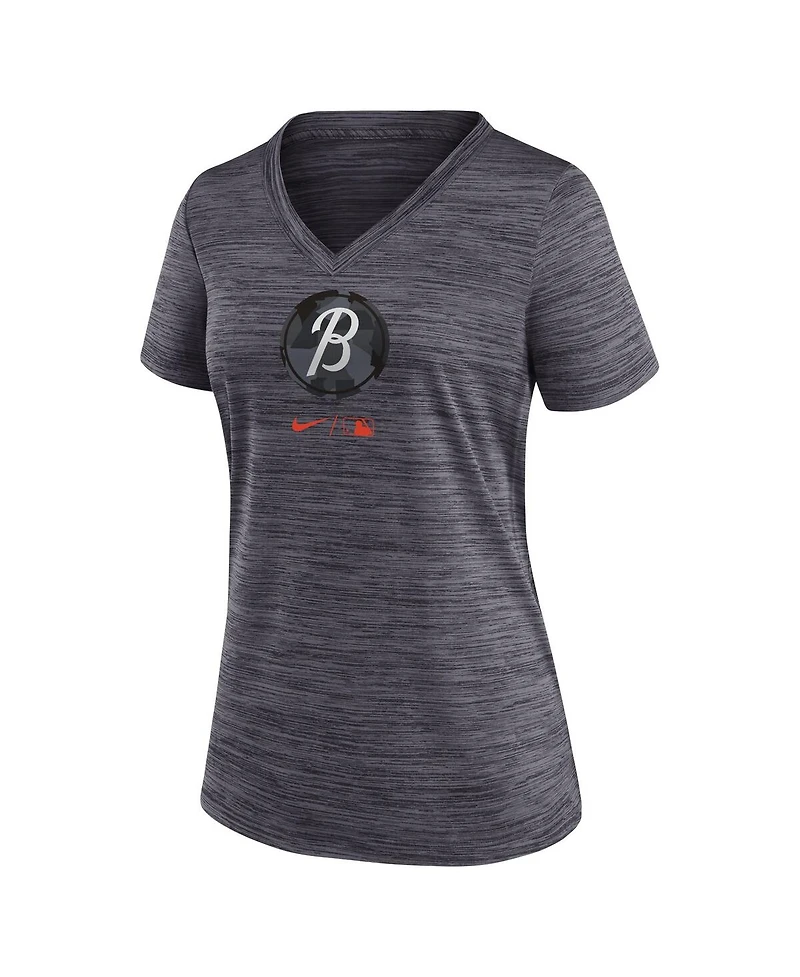 Women's Nike Black Baltimore Orioles City Connect Velocity Practice Performance V-Neck T-shirt