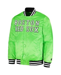 Men's Starter Neon Green Boston Red Sox Cross Bronx Fashion Satin Full-Snap Varsity Jacket