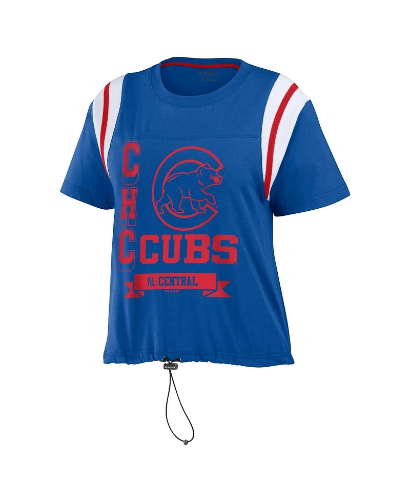 Women's Wear by Erin Andrews Royal Distressed Chicago Cubs Cinched Colorblock T-shirt