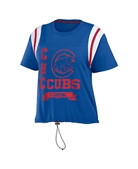 Women's Wear by Erin Andrews Royal Distressed Chicago Cubs Cinched Colorblock T-shirt