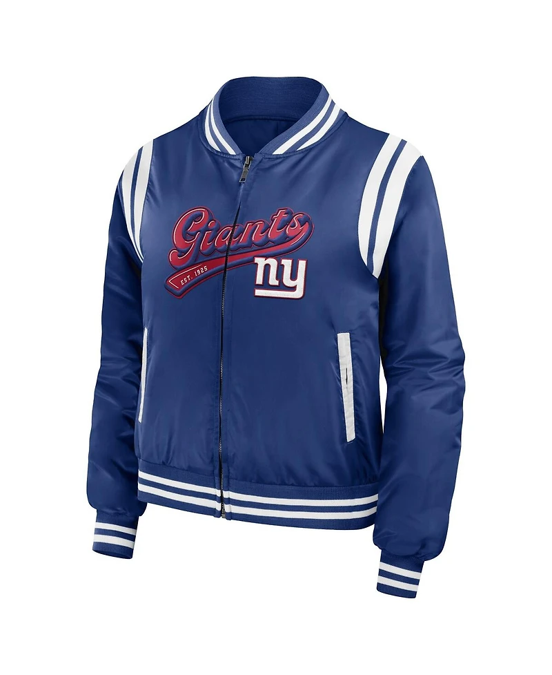 Women's Wear by Erin Andrews Royal New York Giants Bomber Full-Zip Jacket