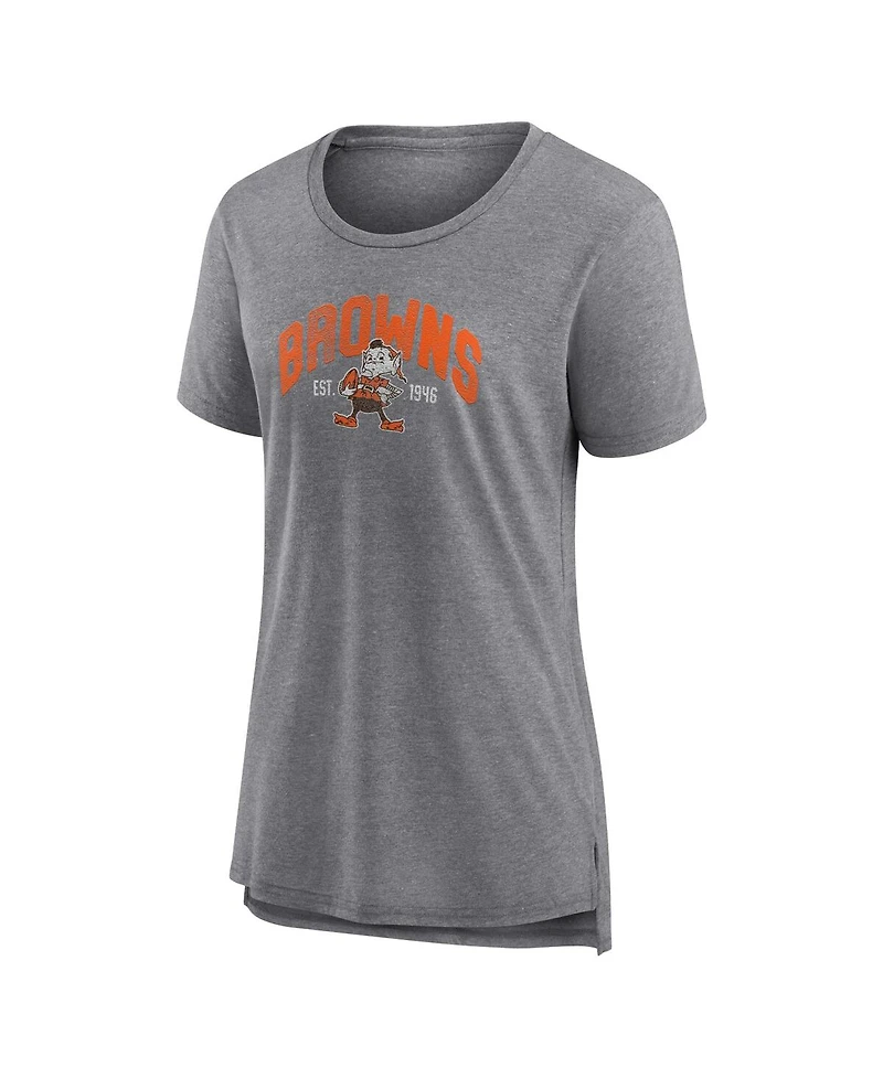 Women's Fanatics Heathered Gray Distressed Cleveland Browns Drop Back Modern T-shirt