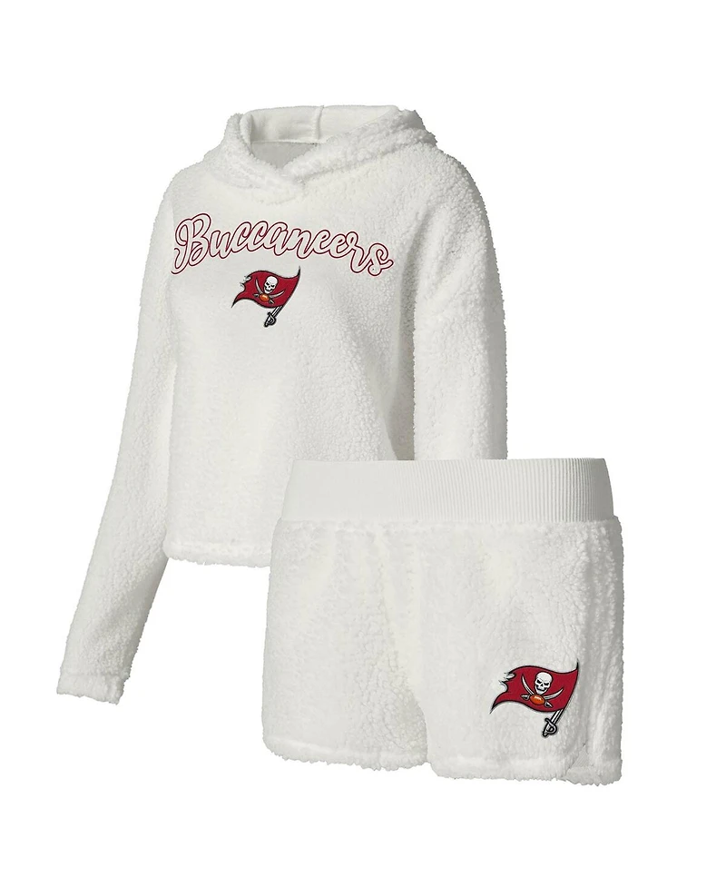Women's Concepts Sport White Tampa Bay Buccaneers Fluffy Pullover Sweatshirt and Shorts Sleep Set