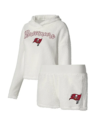 Women's Concepts Sport White Tampa Bay Buccaneers Fluffy Pullover Sweatshirt and Shorts Sleep Set