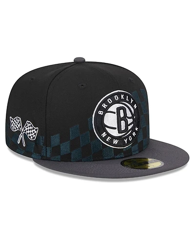 Men's New Era Black Brooklyn Nets 2024 Nba All-Star Game Rally Drive Checkerboard 59FIFTY Crown Fitted Hat