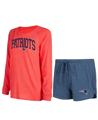 Women's Concepts Sport Navy, Red New England Patriots Raglan Long Sleeve T-Shirt and Shorts Lounge Set