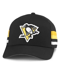 Men's American Needle Black Pittsburgh Penguins HotFoot Stripes Trucker Adjustable Hat