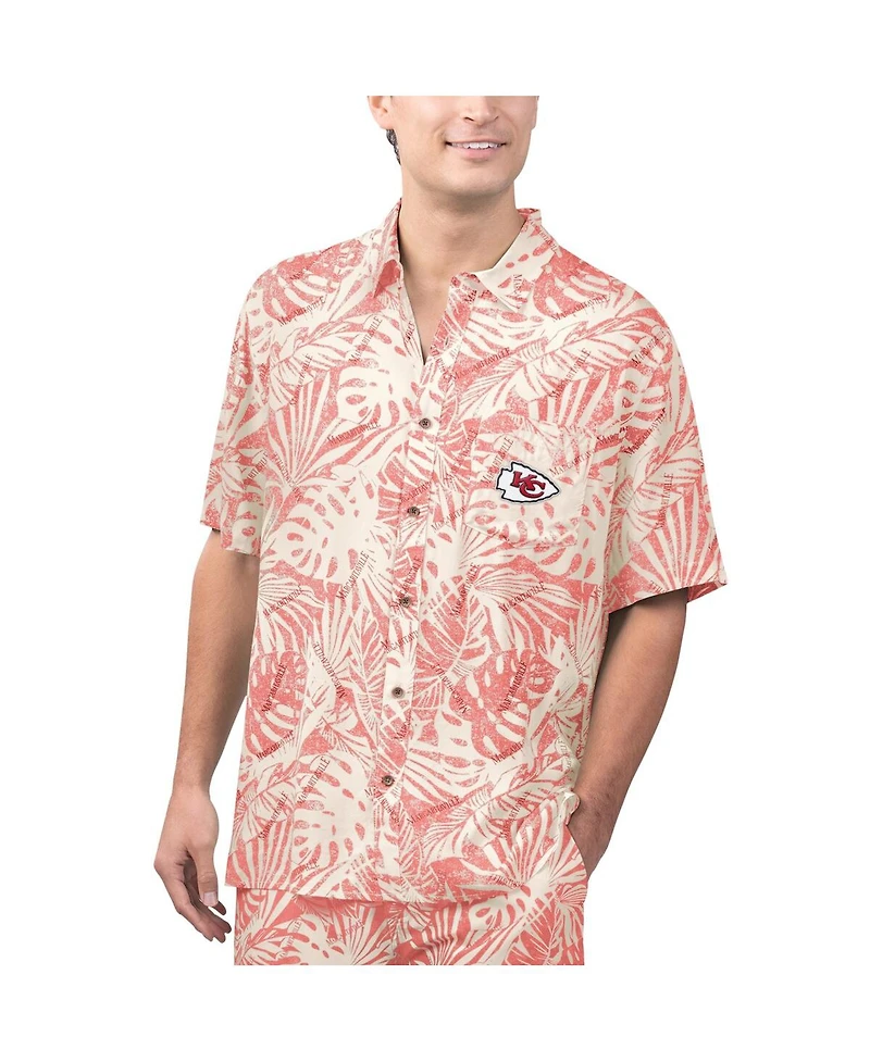 Men's Margaritaville Tan Kansas City Chiefs Sand Washed Monstera Print Party Button-Up Shirt