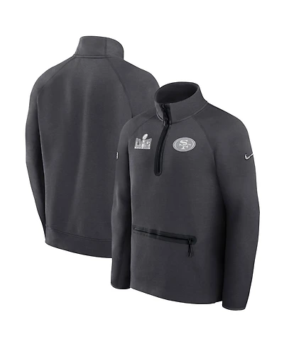 Men's Nike Anthracite San Francisco 49ers Super Bowl Lviii Opening Night Tech Fleece Half-Zip Pullover Top