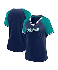 Women's Fanatics Navy Seattle Mariners Glitz and Glam League Diva Raglan V-Neck T-shirt