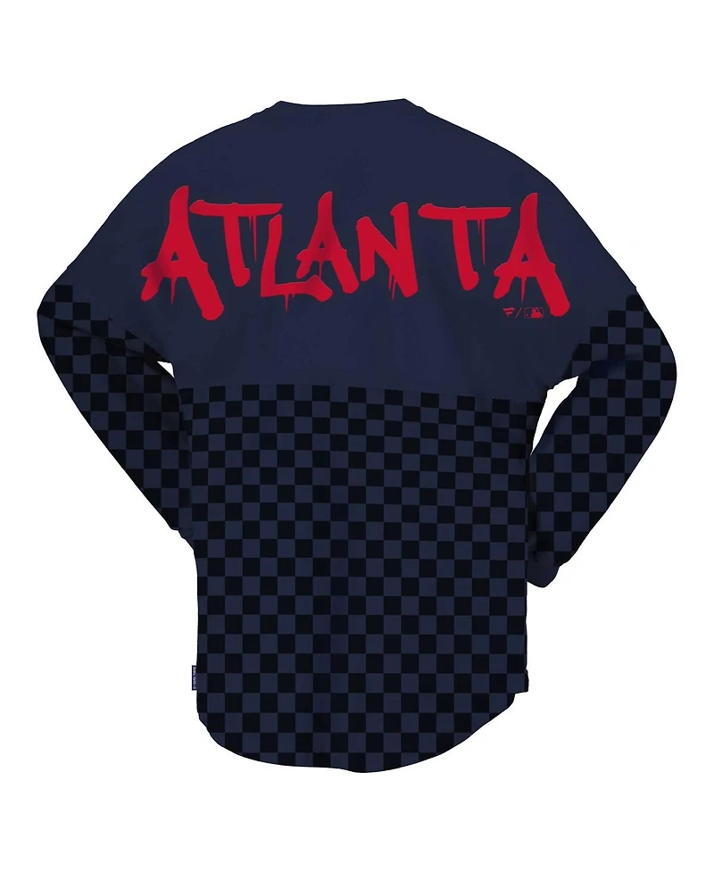 Women's Spirit Jersey Navy Atlanta Braves Checker Print Long Sleeve T-Shirt
