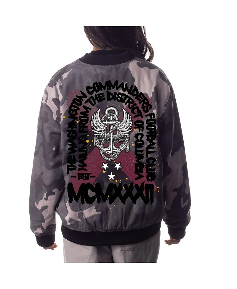 Men's and Women's The Wild Collective Gray Distressed Washington Commanders Camo Bomber Jacket