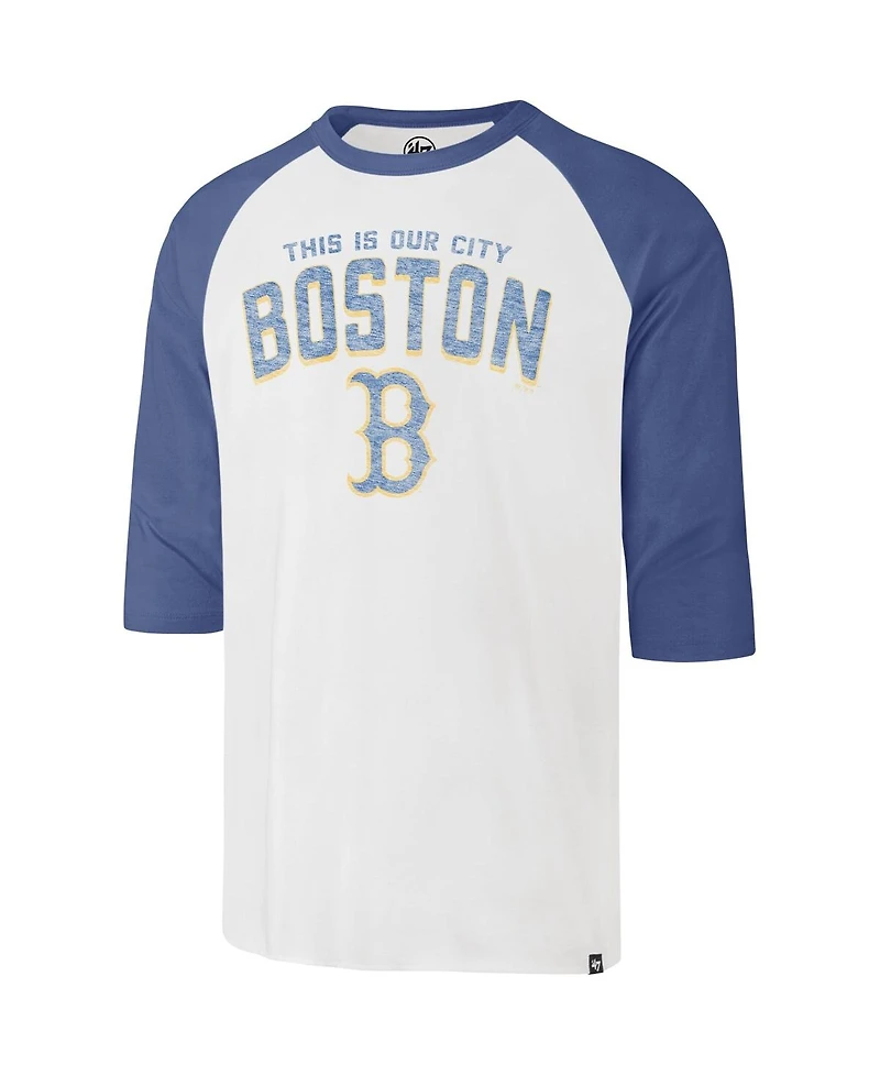 Men's '47 Brand Cream Distressed Boston Red Sox City Connect Crescent Franklin Raglan Three-Quarter Sleeve T-Shirt