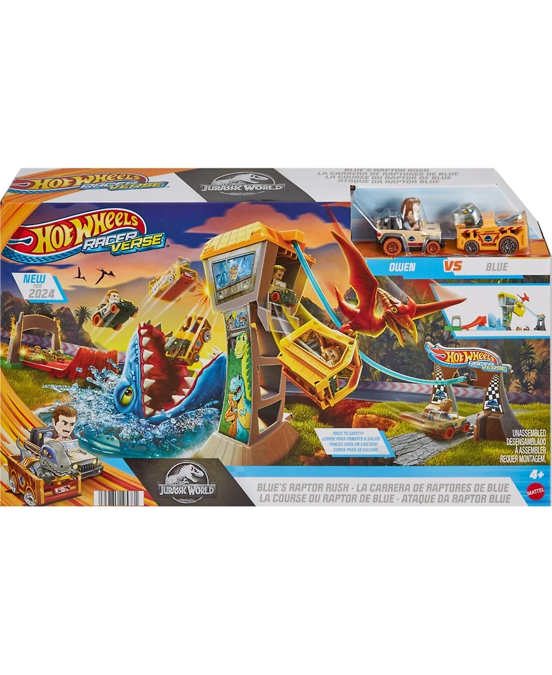 RacerVerse Jurassic World Blue's Raptor Rush Track Set with 2 Toy Die-Cast Vehicles