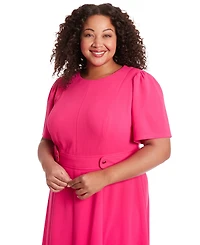 London Times Plus Fit & Flare Scuba Crepe Midi Dress