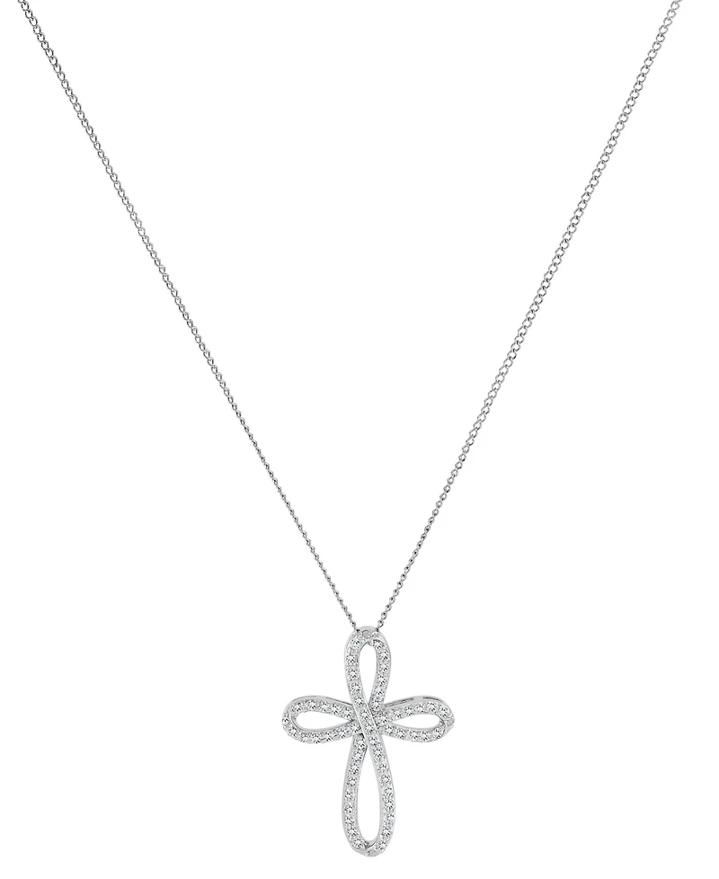 Diamond Curved Openwork Cross 18" Pendant Necklace (1/2 ct. t.w.) in Sterling Silver