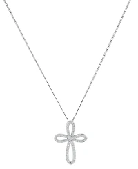 Diamond Curved Openwork Cross 18" Pendant Necklace (1/2 ct. t.w.) in Sterling Silver