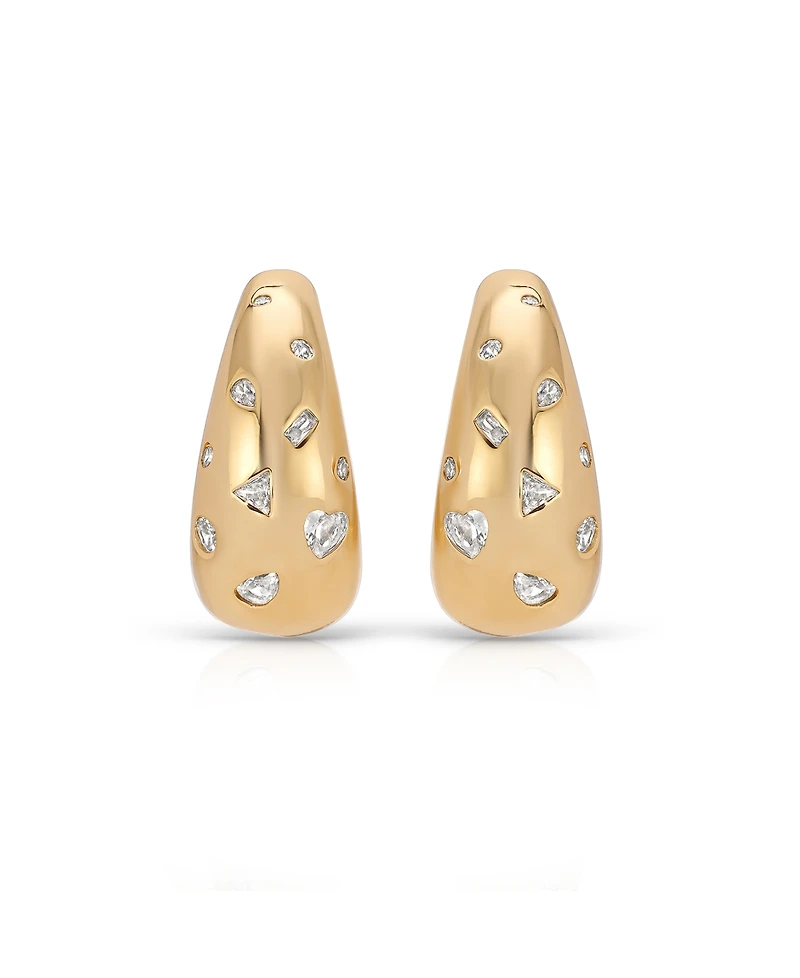 Ettika Bezel Crystal Dotted 18k Gold Plated Hoop Earrings