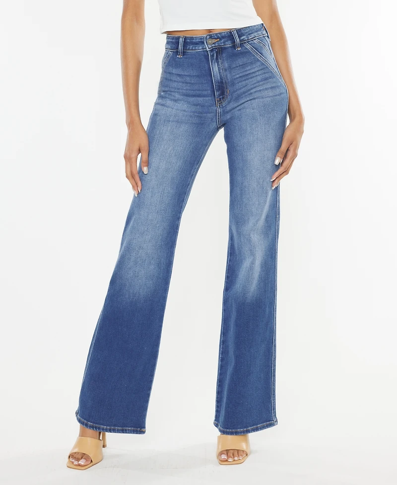 Kancan Women's Ultra High Rise Distressed 90s Flare Jeans