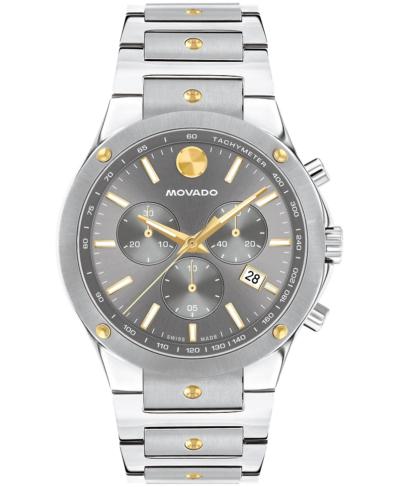Movado Men's Se Swiss Quartz Chrono Stainless Steel Two-Tone Yellow Pvd Watch 42mm
