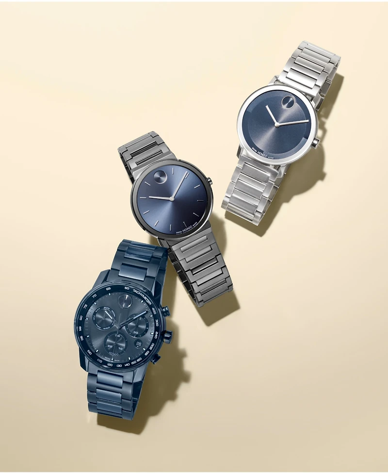 Movado Men's Bold Verso Dark Blue Ionic Plated Steel Bracelet Watch 44mm