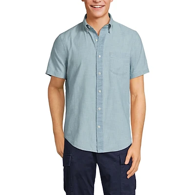 Lands' End Men's Short Sleeve Button Down Chambray Shirt